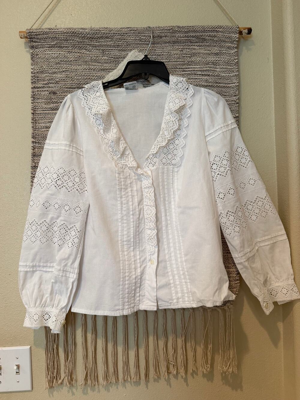 Vintage White Eyelet Lace Button-Front Blouse